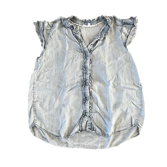 Jane and Delancey Tops - ❤️ 3/$25 Jane & Delancey Button Up Ruffled Light Denim Blouse | L